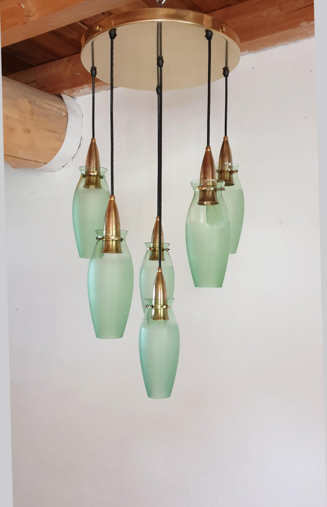 Brass and Glass Italian Mid-Century Modern Flush Mount, Arredoluce