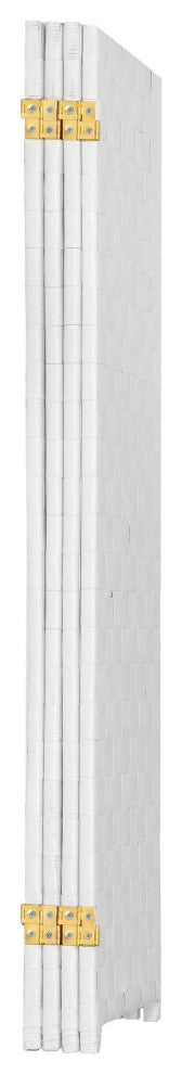 4 ft. Short Woven Fiber Outdoor All Weather Room Divider 4 Panel White