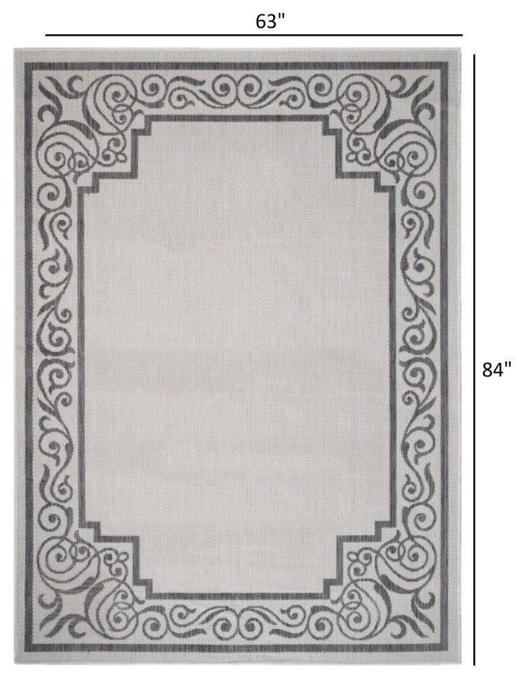 5" x 7" Gray Ornate Border Indoor Outdoor Area Rug
