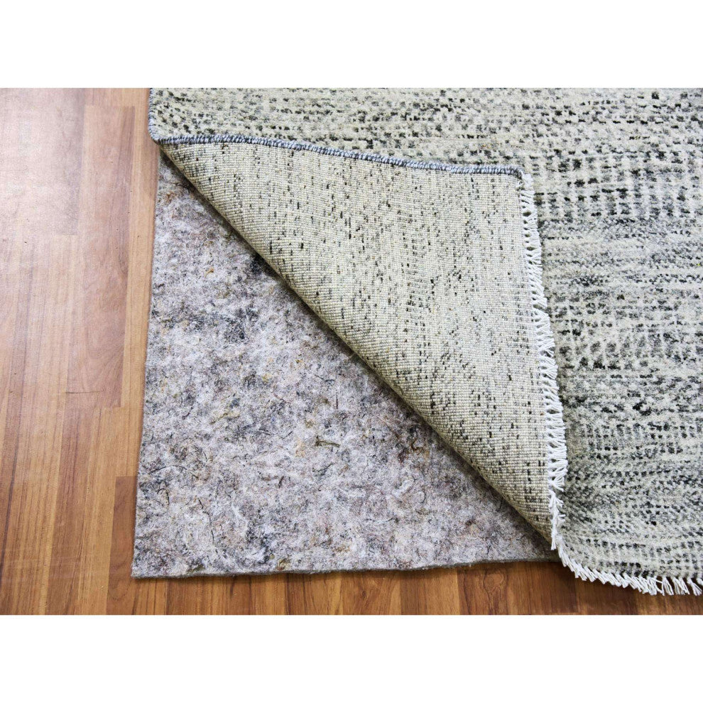 Harbor Gray Undyed Wool Hand Knotted Grass Design XL Runner Rug, 2'6"x20'5"