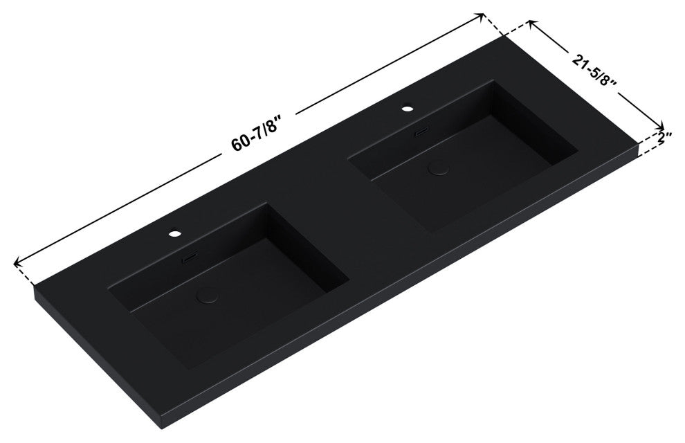 Dowell 22" FTB Resin Bathroom Vanity Basin, Black, 61wx22dx6h