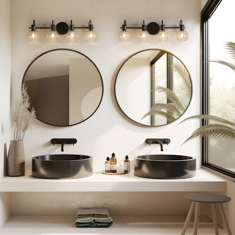 LNC Modern Matte Black Globe Clear Glass Bathroom Vanity Light, 4 Lights