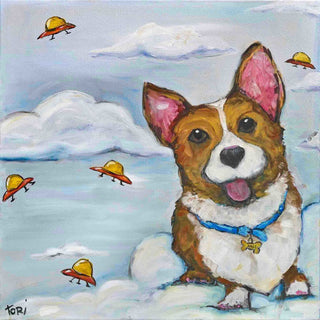 "Corgi in Space" Painting Print on Wrapped Canvas