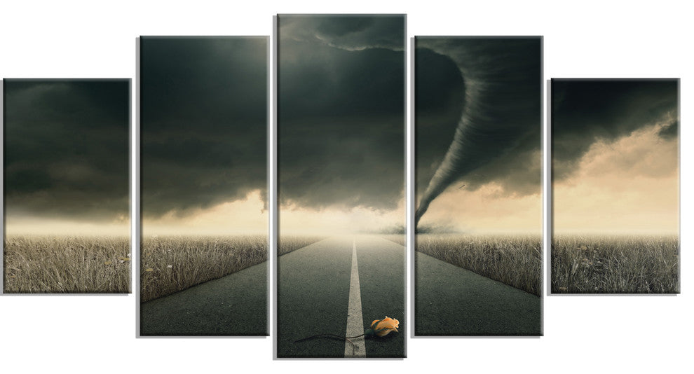 Yellow Rose on the Dark Road, Landscape Canvas Art Print, 60"x32", 5 Panels