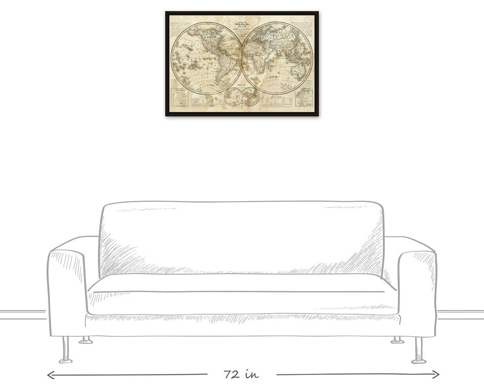 Distressed Vintage Hemispheres 20x30 Black Floating Framed Canvas