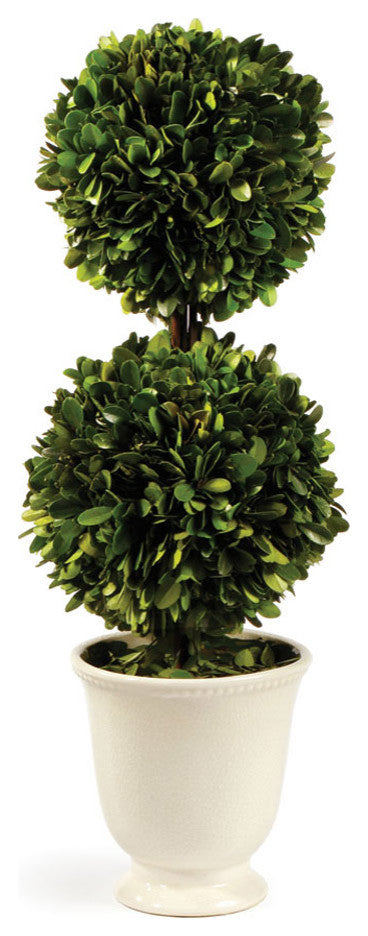 Boxwood Double Ball Topiary With Beaded White Pot