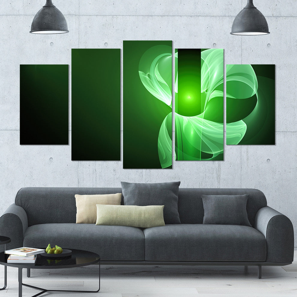 Green Flower Fractal Illustration, Abstract Canvas Art Print, 60"x32", 5 Panels