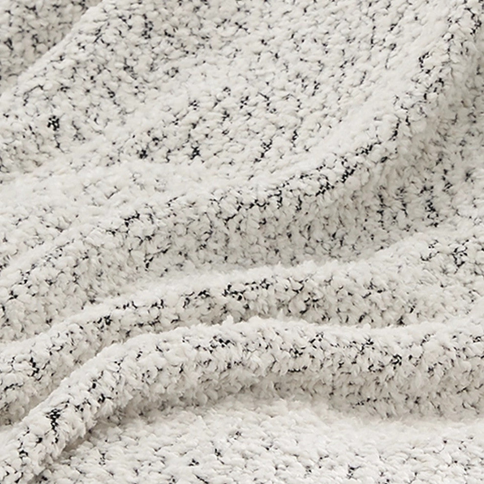 Benzara BM232948 Polyester Chenille Blend Throw With Fringe Details, Black/White