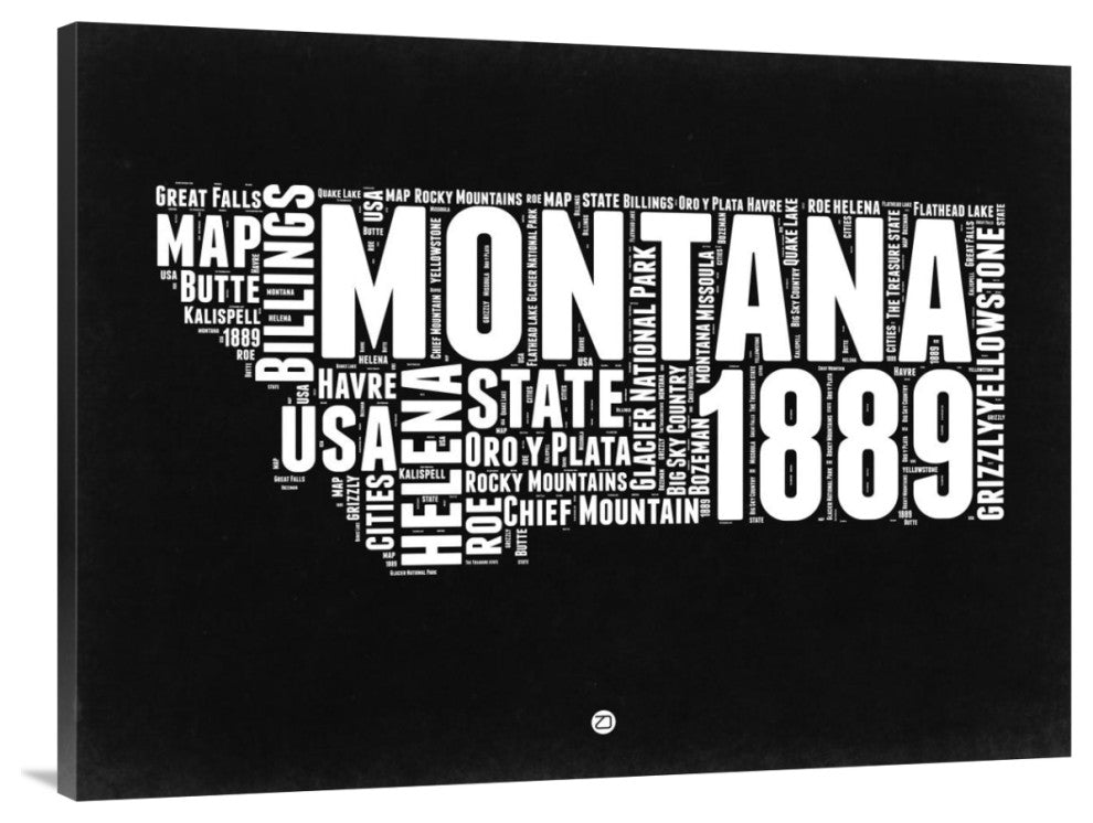"Montana Black and White Map" Fine Art Print