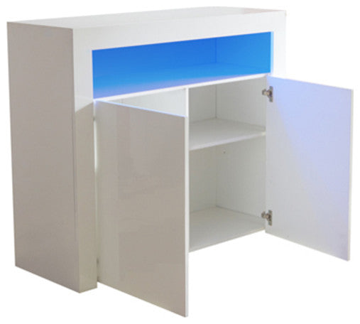 White Sideboard Storage Cabinet with LED light Modern wooden Cupboard