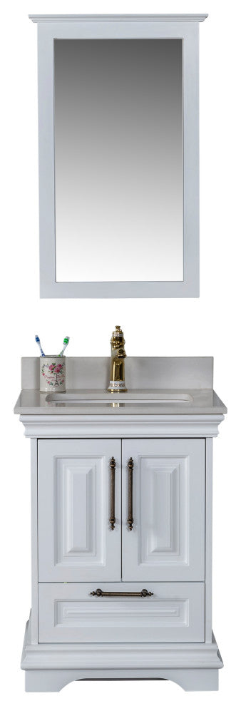 Romana Collection 24" Bathroom Vanity With Sink, Mirror, Countertop, White