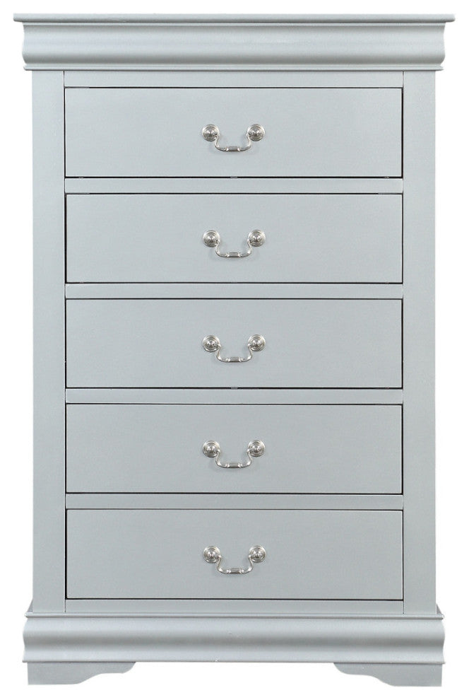 Benzara BM194254 Spacious Five Drawer Wooden Chest with Bracket Base, Gray
