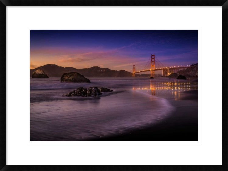 "Golden Gate Bridge Fading Daylight" Framed Digital Print by Mike Leske, 30x22"