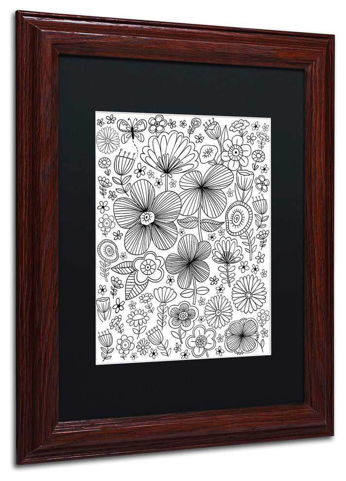 Elizabeth Caldwell 'Butterfly Blooms' Art, Wood Frame, Black Mat, 11x14