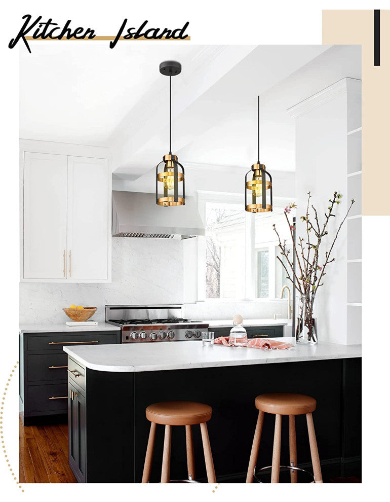 Metal Cage Mini Pendant Lighting Fixture Industrial Hanging Lamp With Black