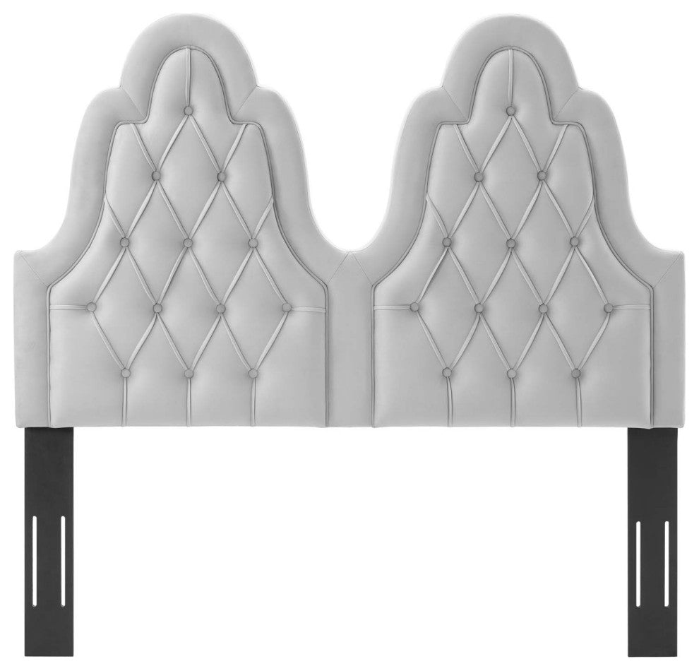 Tufted Headboard, King Size, Velvet, Light Gray, Modern Contemporary