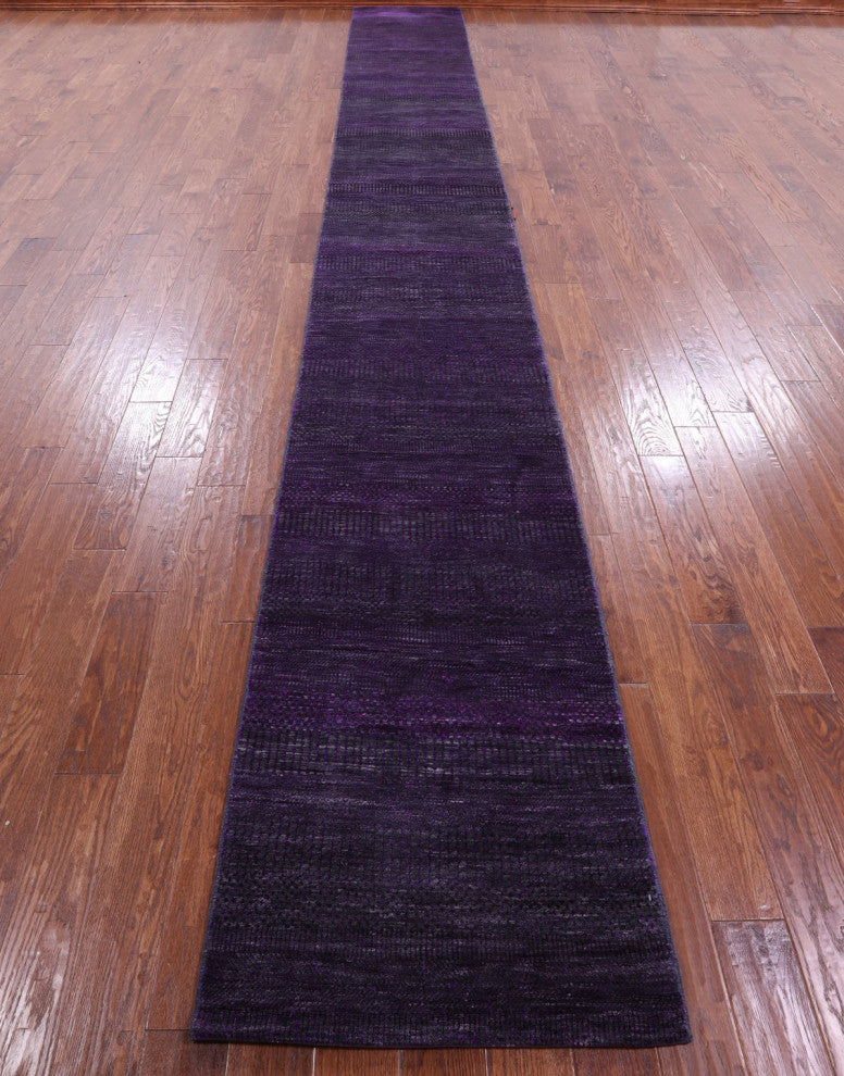 2' 5" X 19' 11" Runner Wool and Silk Super Savannah Gabbeh Handmade Rug Q8997