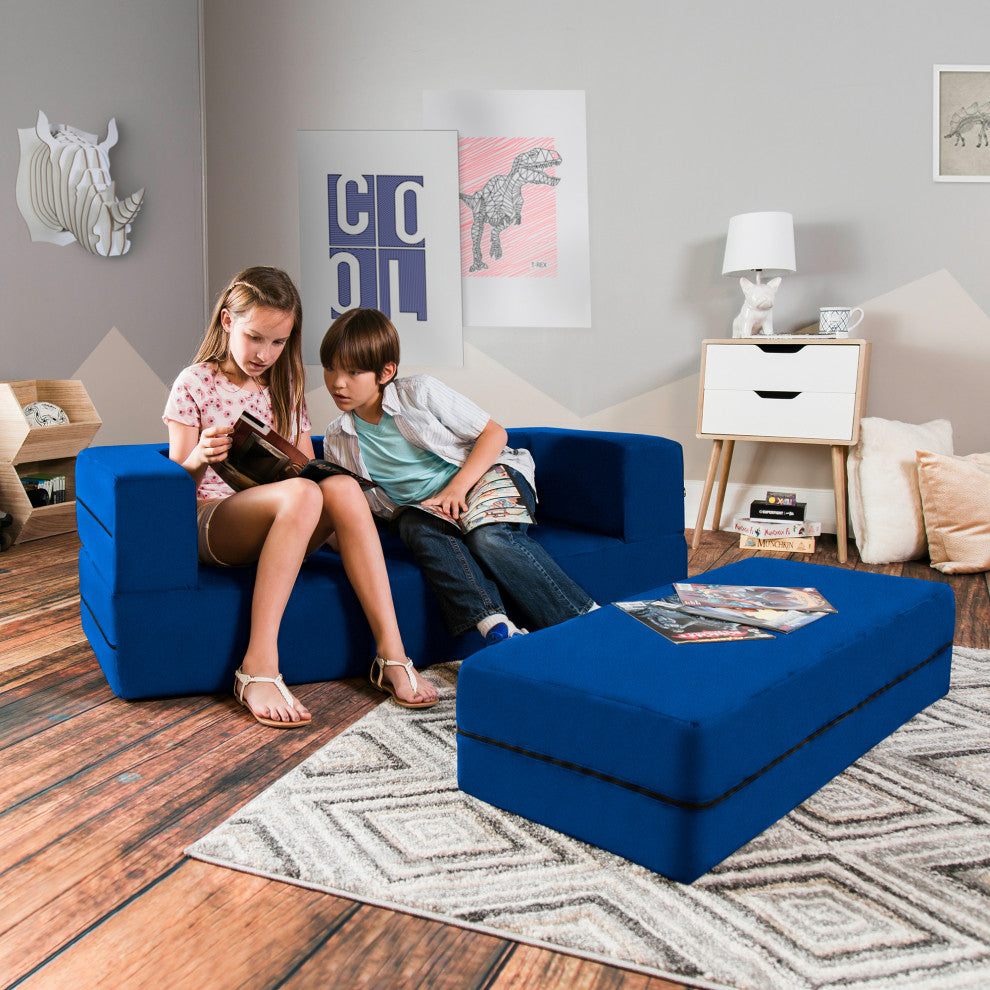 Zipline Big Kids Modular Sofa and Ottoman, Blueberry