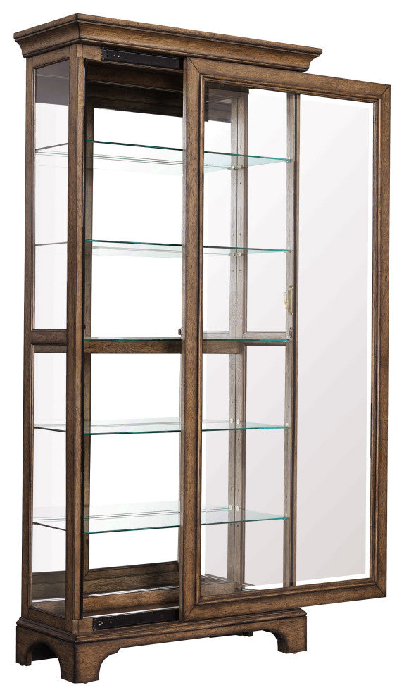 Traditional Sliding Door Curio with Glass Shelves and LED Light