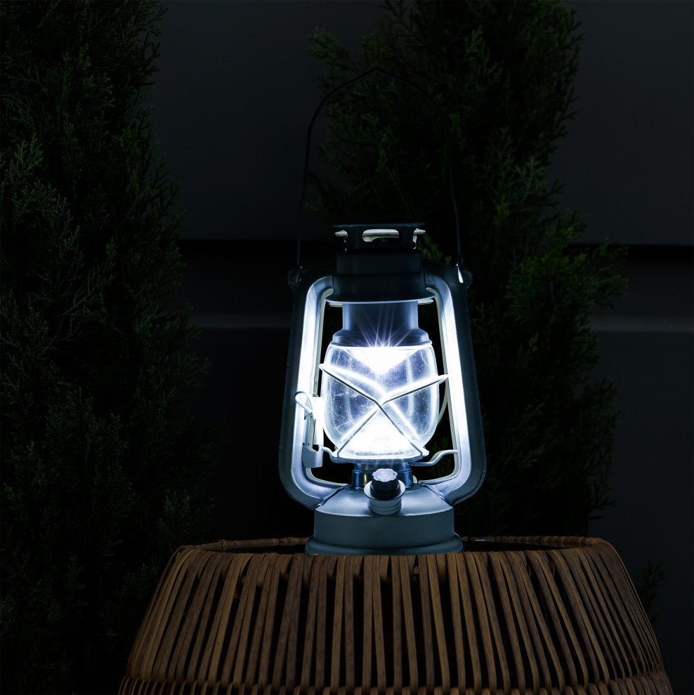 Indoor/Outdoor White Hurricane Lantern, Cool White LED Lights