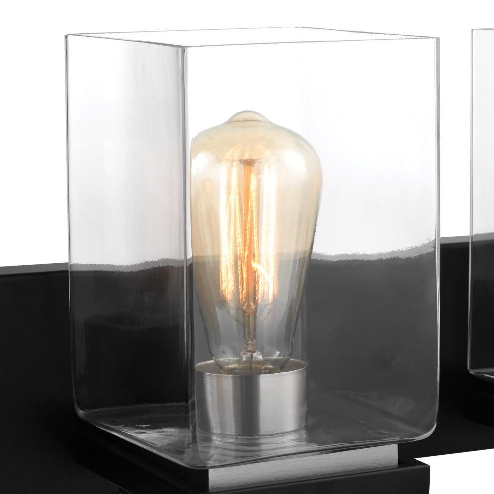 Crossroads 3-Light Vanity, Matte Black With Clear Glass