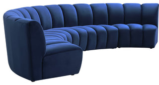 Infinity Channel Tufted Velvet Modular Chair, Navy, 5 Piece