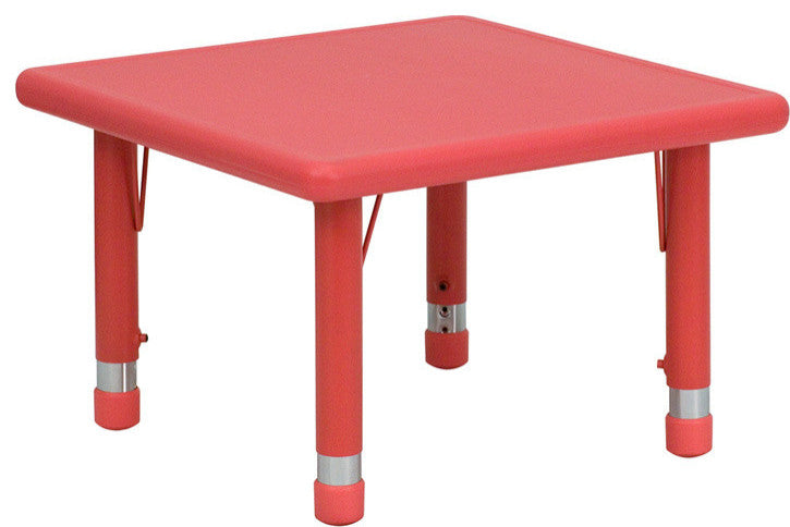24" Square Red Plastic Height Adjustable Activity Table