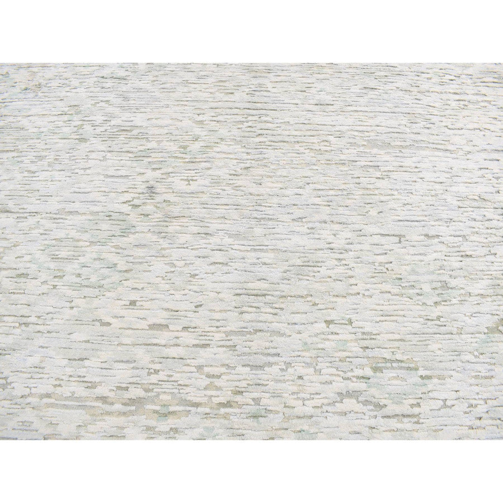 Ivory Pure Silk With Textured Wool Fluffy Collection Hand Knotted Rug 9'10"x14'