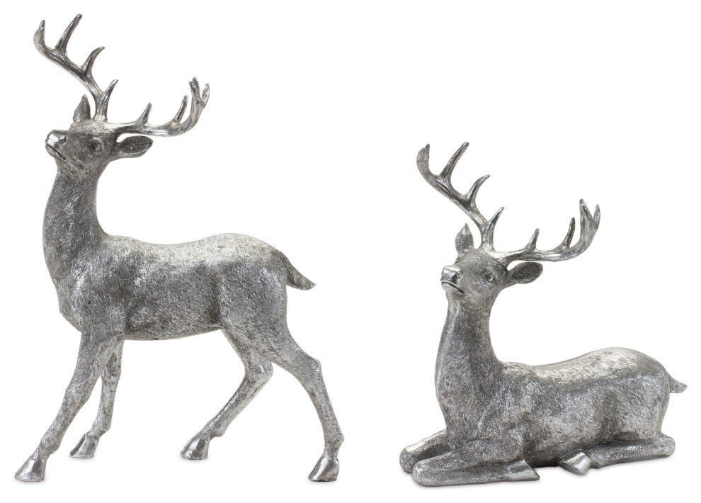 Silver Deer Statue, 2-Piece Set