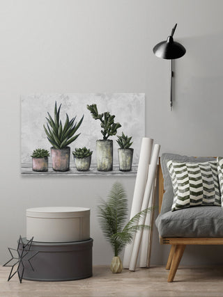 "Earthy Succulent Pots" Painting Print on Wrapped Canvas