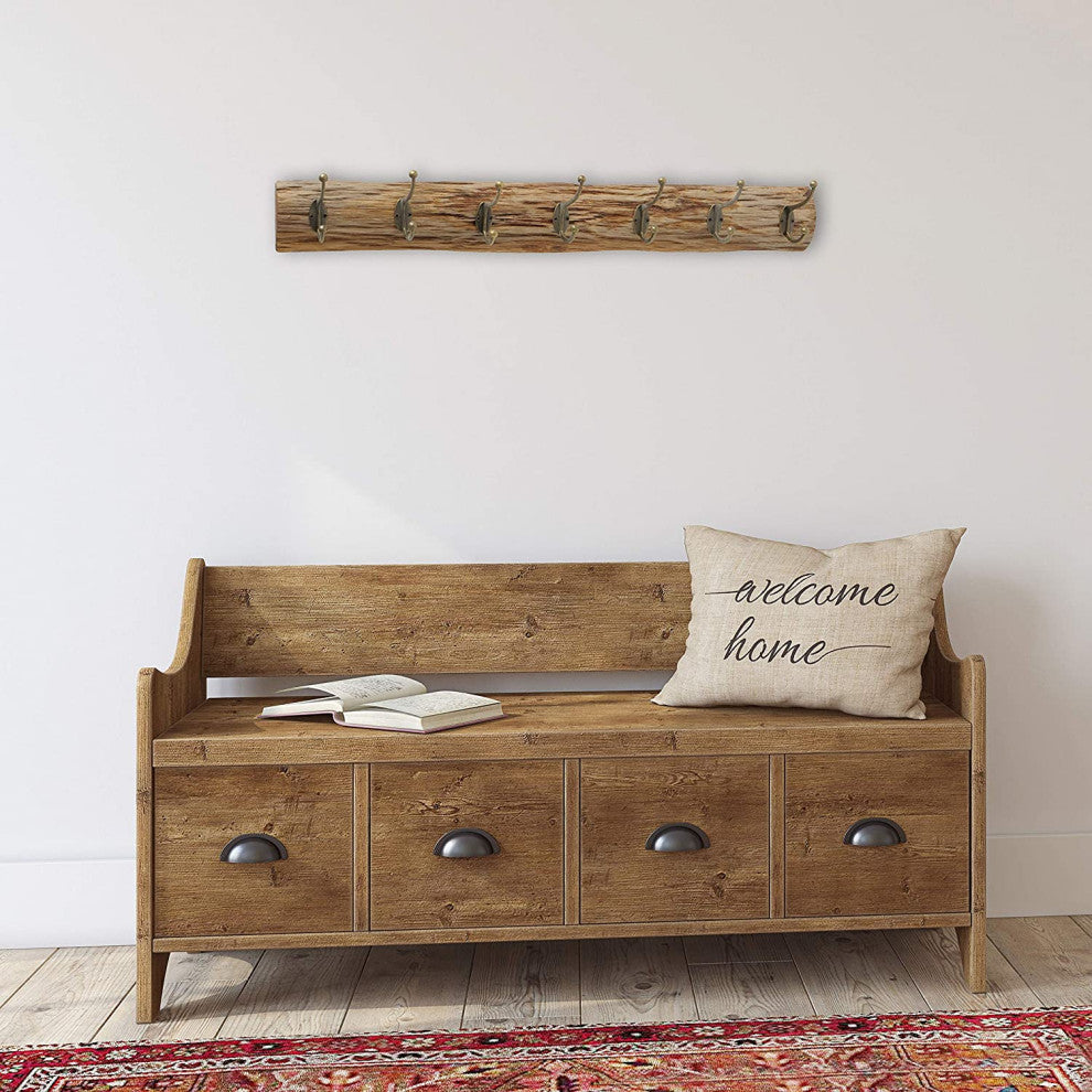 7 Hook Oak Plank Wall Rack, 29.5 Inches