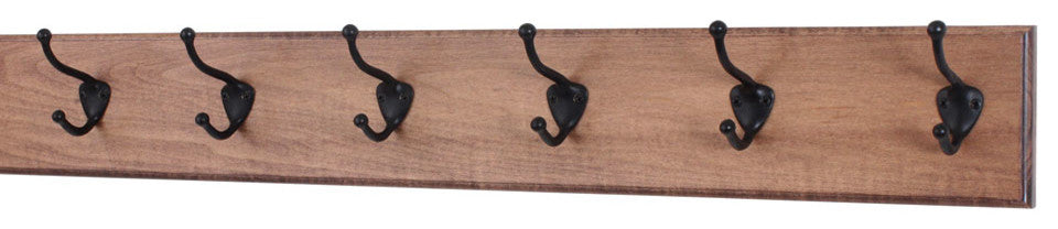 Solid Maple Wall Coat Rack, Bronze Hooks, Mahogany, 30.5"x4.5", 6-Hooks