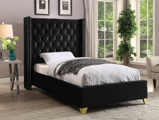 Barolo Velvet Upholstered Bed, Black, Twin
