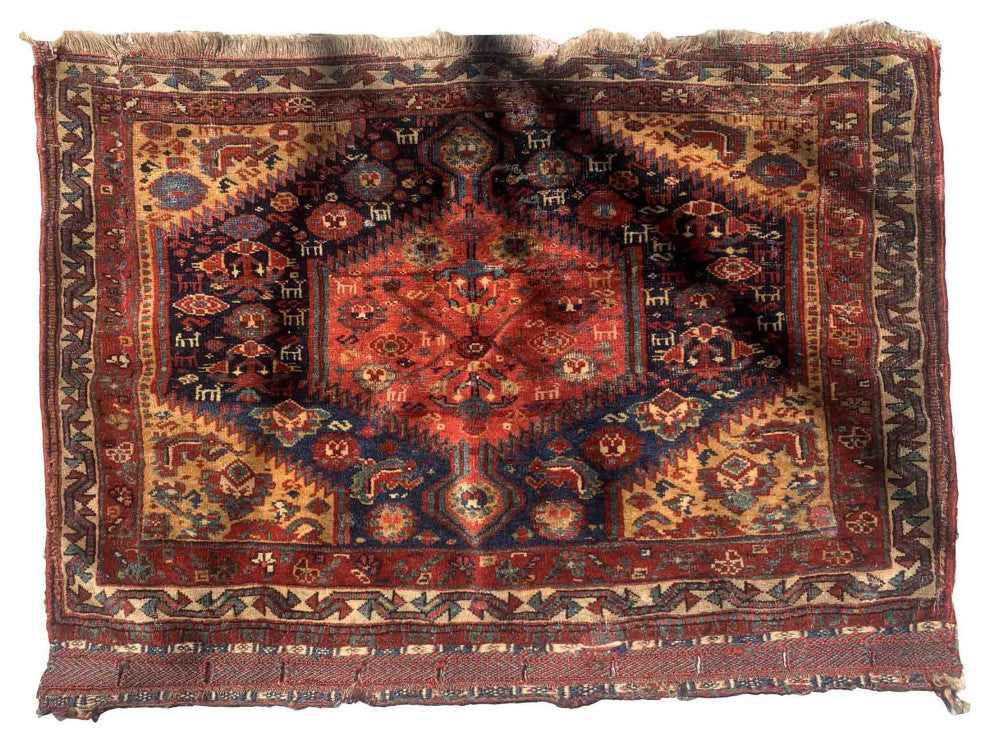 Handmade Persian Collectible Gashkai bagface 2'x2.6', 60cmx79cm 1880s