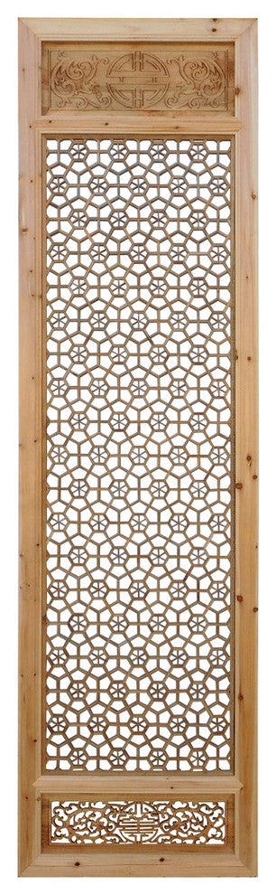 Chinese Natural Wood Geometric Wall Panel Headboard Accent cs821