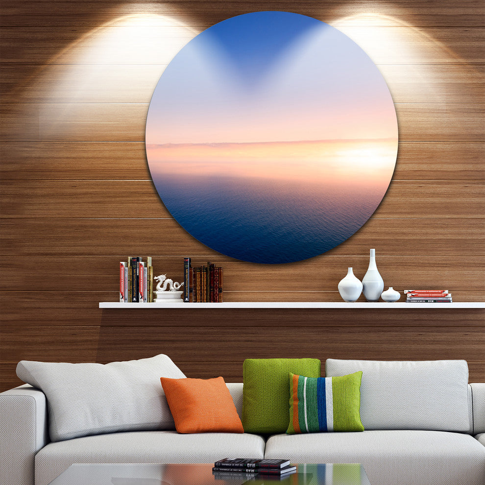 Clear Blue Sky Above Clouds, Beach Round Metal Wall Art, 23"