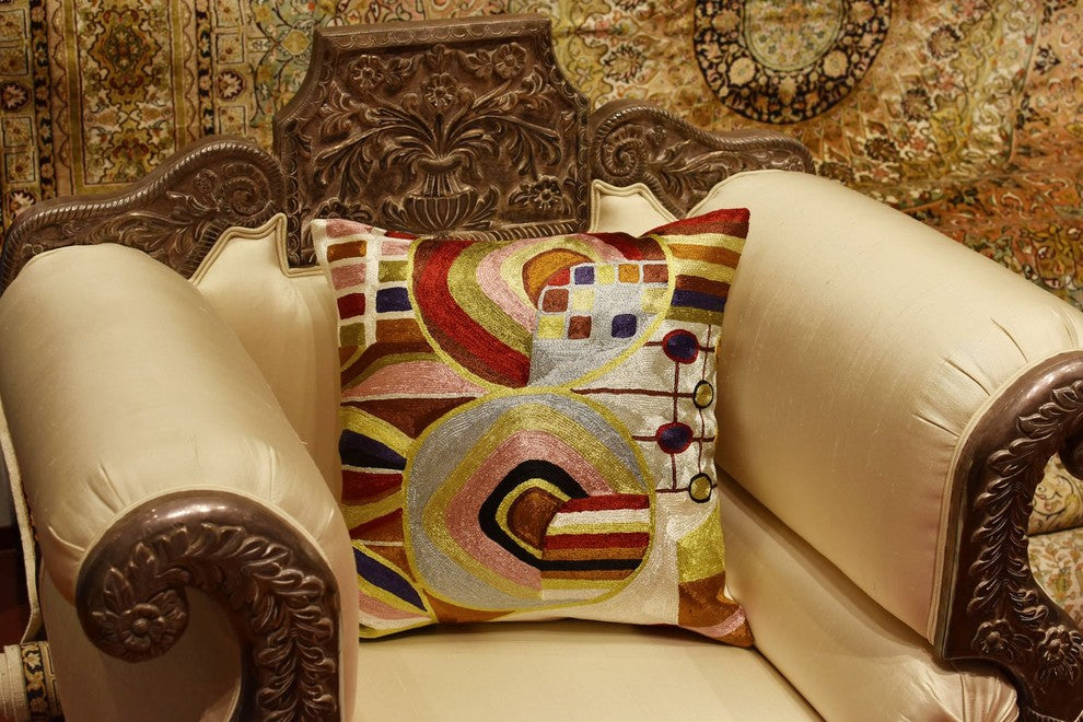 Hundertwasser Biomorph II Accent Pillow Cover Handmade Art Silk 18x18"