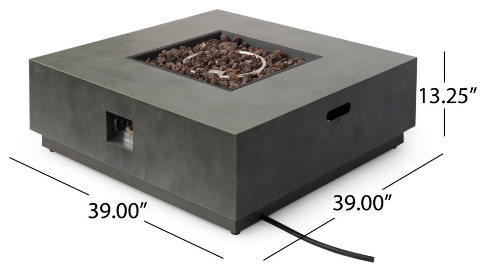 Jasmine Outdoor 50,000 BTU Square Fire Pit, No Tank Holder, Concrete Finish