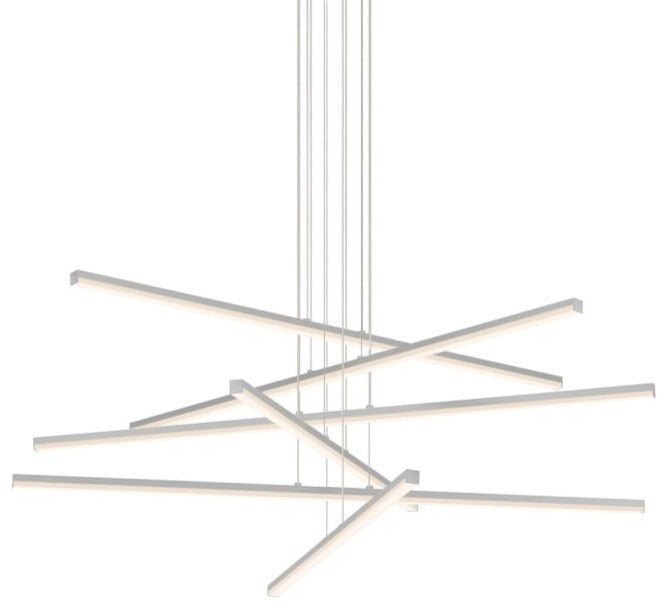 Sonneman 2766 Stix 40"W 6 Arm LED Chandelier - Bright Satin Aluminum