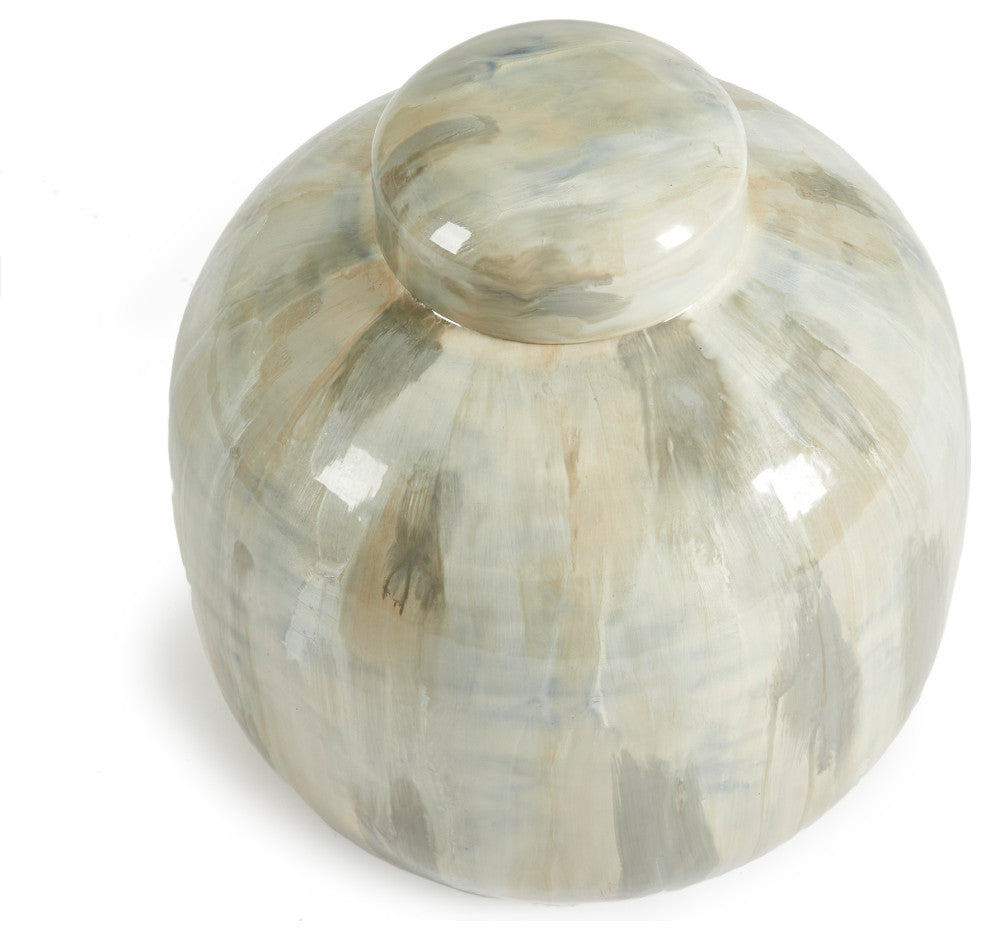 Elegant Enamel Metal Earth Tones Glossy Decorative Jar Cream Pearl White Modern