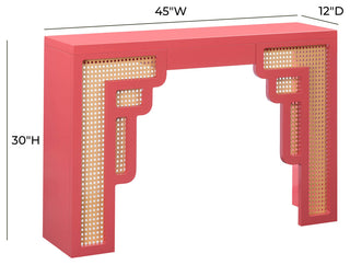 Suzie Wood & Rattan Console Table, Coral Pink