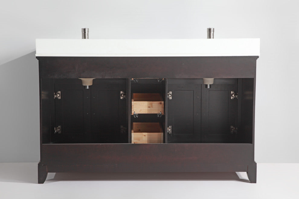 Vanity Art Bathroom Vanity Set With Engineered Marble Top, 60", Espresso, Standard Mirror