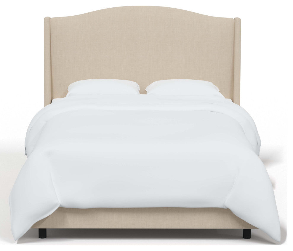 Camelback Wingback Bed, Linen Linen, Queen