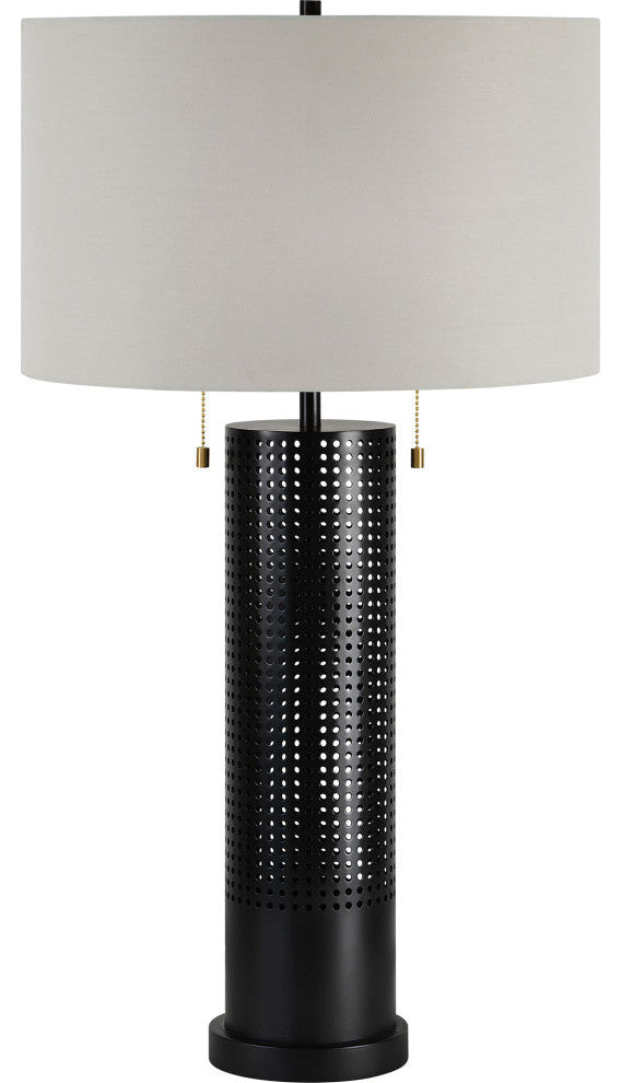 Hopper Iron Black Table Lamp With Off-White Cotton Shade