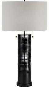 Hopper Iron Black Table Lamp With Off-White Cotton Shade