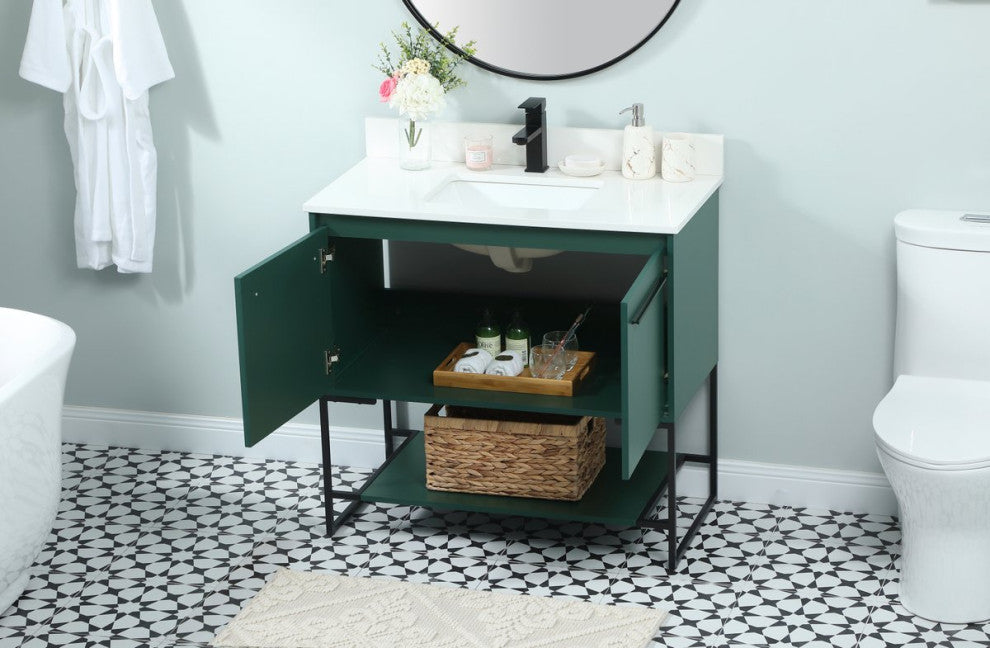 Sue 36" Single Bathroom Vanity, Green, With Backsplash