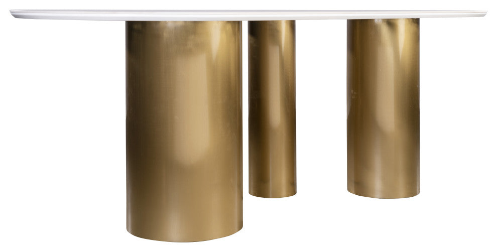 Balmain Stone Top Oval Dining Table for 6, Gold and White