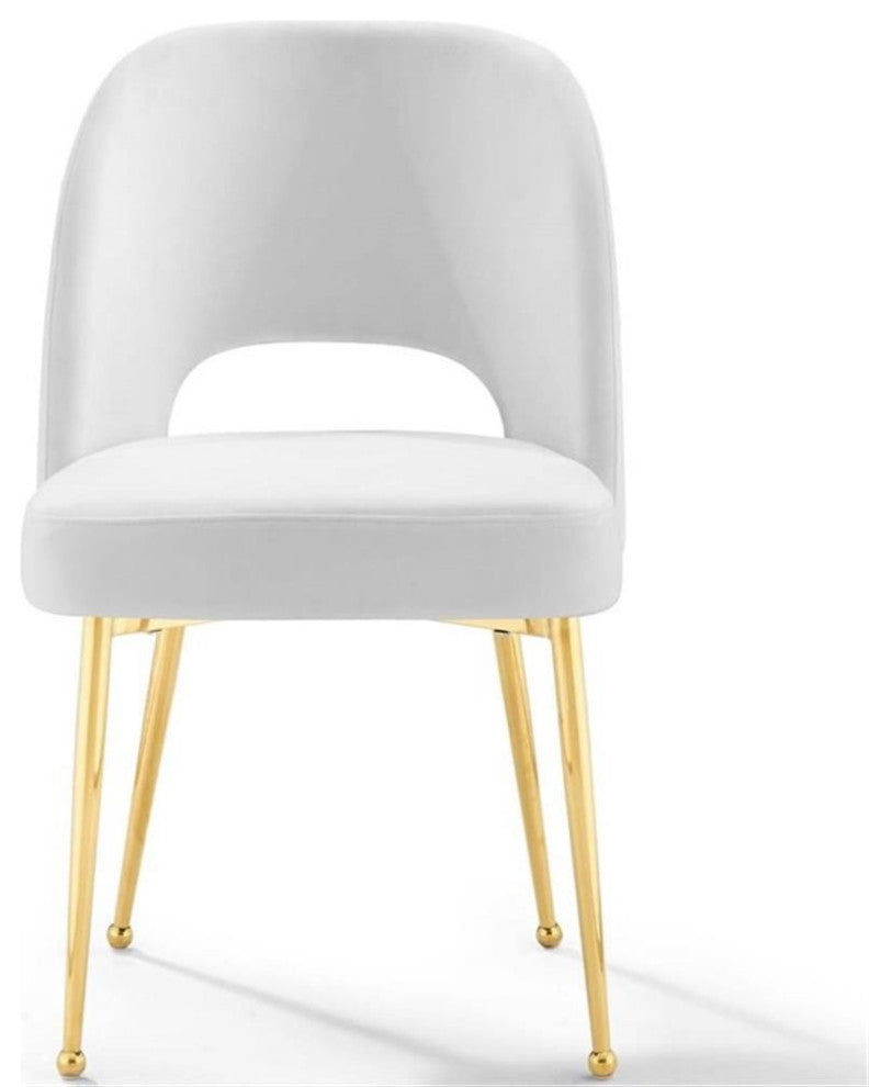 Modway Rouse 19.5" Velvet and Stainless Steel Dining Room Side Chair in White