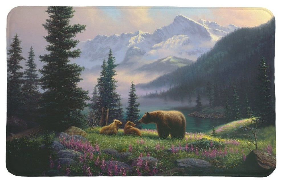 Laural Home Mountain Bear With Cubs Memory Foam Rug