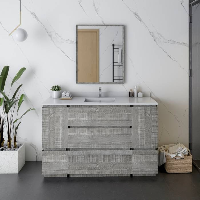 Fresca Formosa 54" Ash Single Sink Modern Bathroom Vanity Set, Faucet Fft3071bn